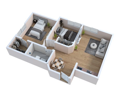 bedroom floor plan an open plan living room and kitchen with a dining area and a kitchen island